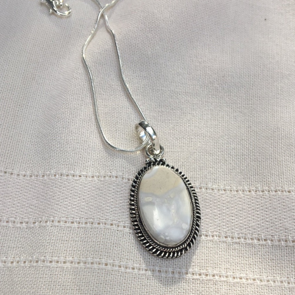 White Jasper Pendent Set in Sterling Silver